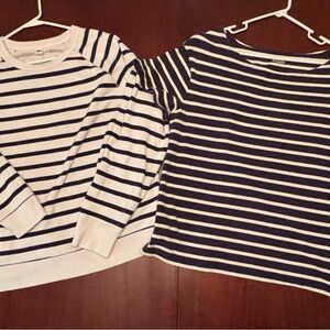 2 Lot Navy & Cream Striped Long & Short Sleeve Tops Size XL w/Free Extra